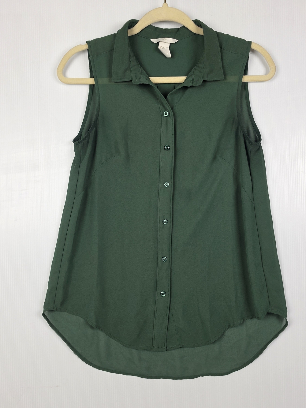 H&M Sleeveless Button-Down Collared Top - Dark Green